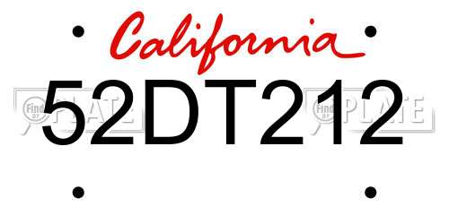 52DT212 California License Plate
