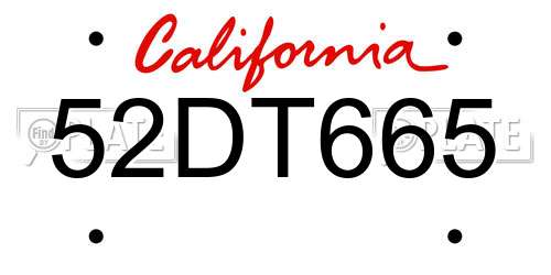 52DT665 California License Plate
