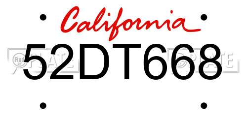 52DT668 California License Plate