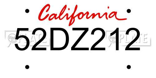 52DZ212 California License Plate