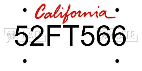 52FT566 California License Plate