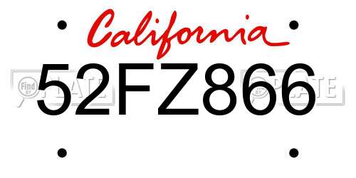 52FZ866 California License Plate