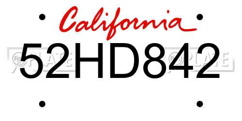 52HD842 California License Plate