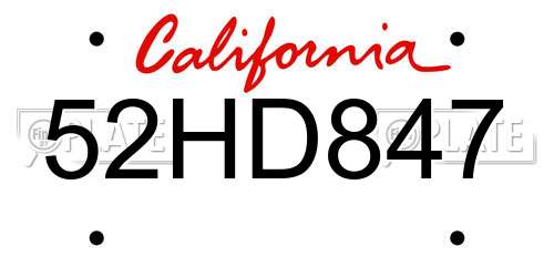 52HD847 California License Plate
