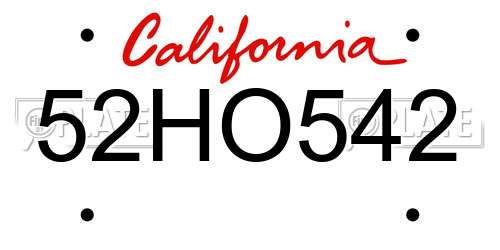 52HO542 California License Plate