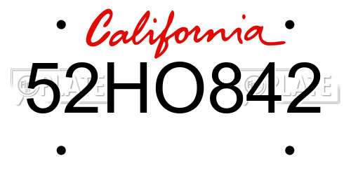 52HO842 California License Plate