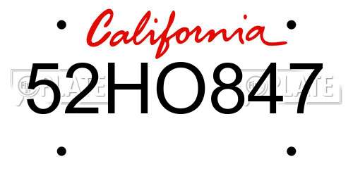 52HO847 California License Plate