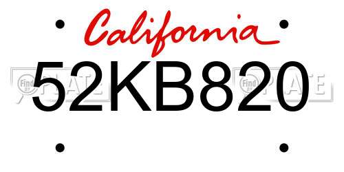 52KB820 California License Plate