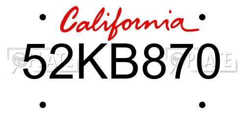 52KB870 California License Plate