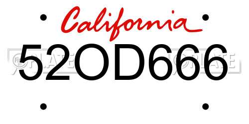 52OD666 California License Plate