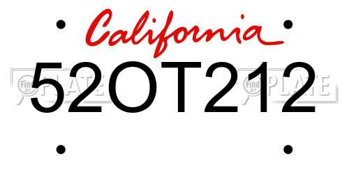 52OT212 California License Plate
