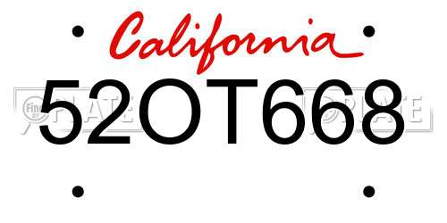52OT668 California License Plate