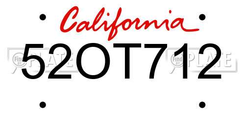 52OT712 California License Plate