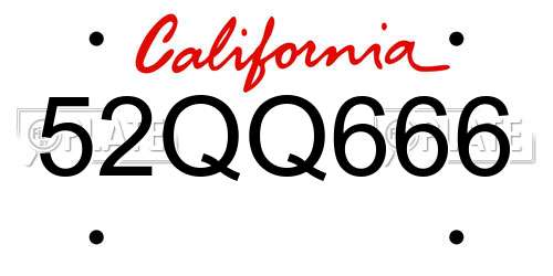 52QQ666 California License Plate