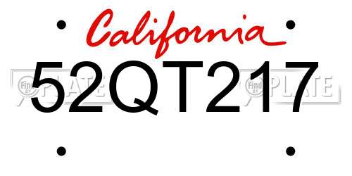 52QT217 California License Plate