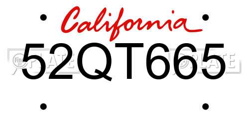 52QT665 California License Plate
