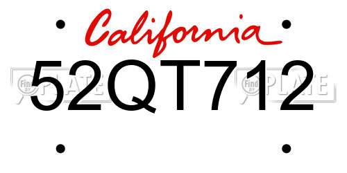 52QT712 California License Plate