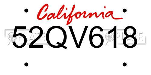 52QV618 California License Plate