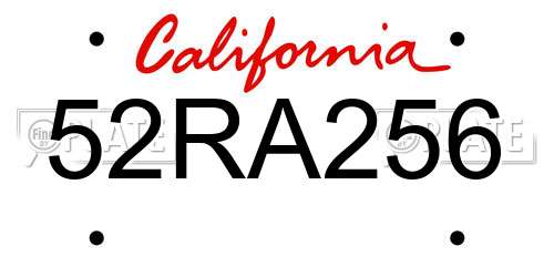 52RA256 California License Plate