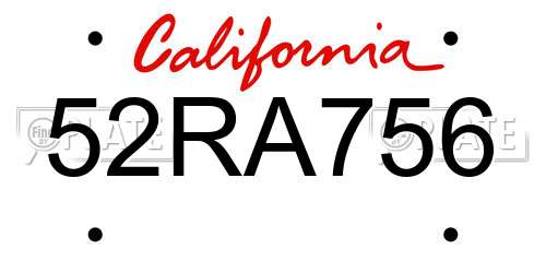 52RA756 California License Plate