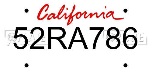 52RA786 California License Plate