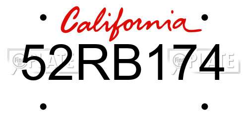 52RB174 California License Plate