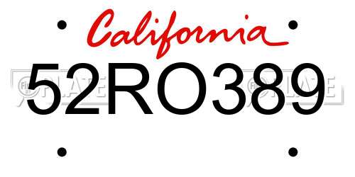 52RO389 California License Plate