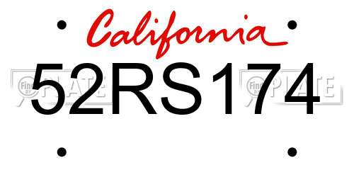 52RS174 California License Plate
