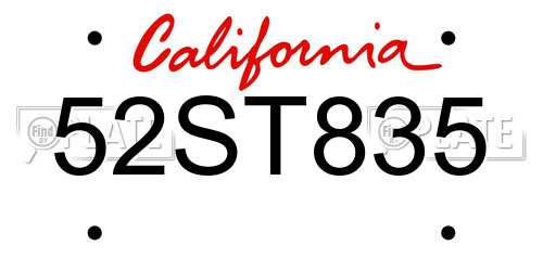 52ST835 California License Plate