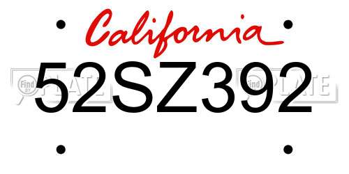 52SZ392 California License Plate