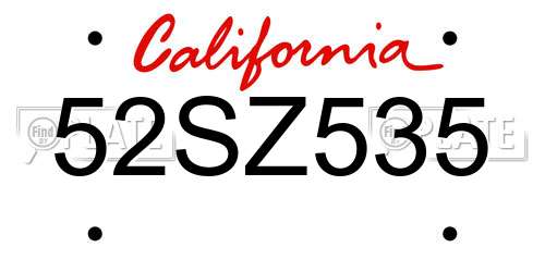52SZ535 California License Plate