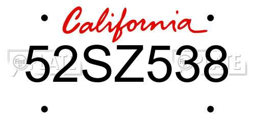 52SZ538 California License Plate