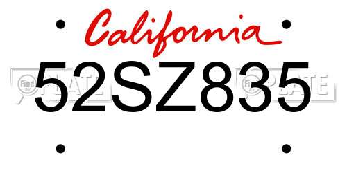 52SZ835 California License Plate
