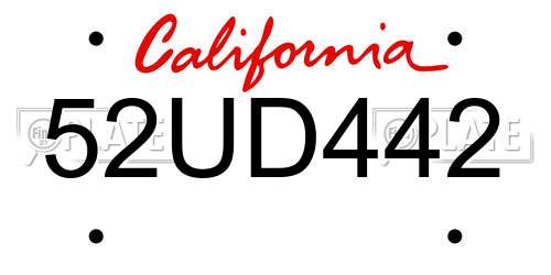52UD442 California License Plate