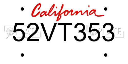 52VT353 California License Plate