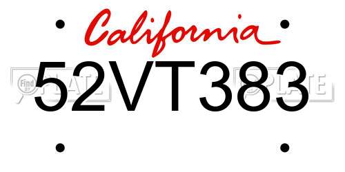 52VT383 California License Plate