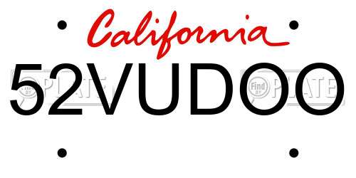 52VUDOO California License Plate