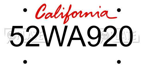 52WA920 California License Plate