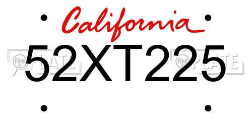 52XT225 California License Plate