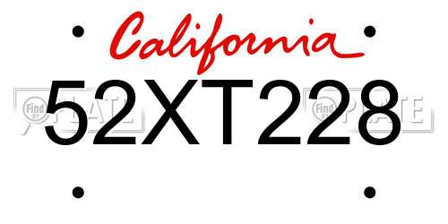 52XT228 California License Plate