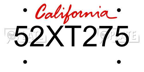 52XT275 California License Plate