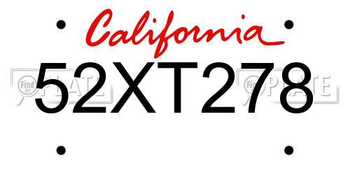 52XT278 California License Plate