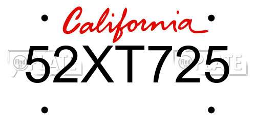 52XT725 California License Plate