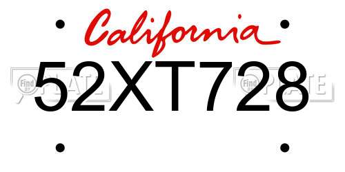 52XT728 California License Plate