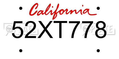 52XT778 California License Plate