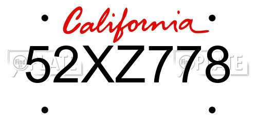 52XZ778 California License Plate