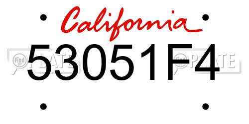 53051F4 California License Plate