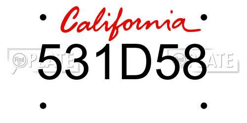531D58 California License Plate
