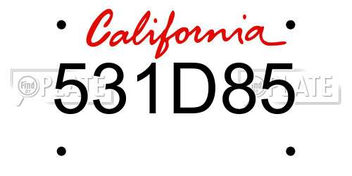 531D85 California License Plate