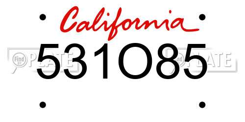 531O85 California License Plate